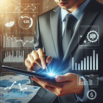 Businessman analyzing data on tablet