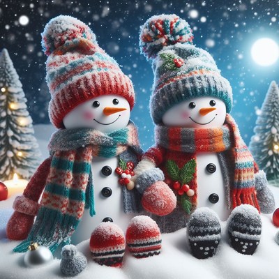 Two snowmen in winter wonderland