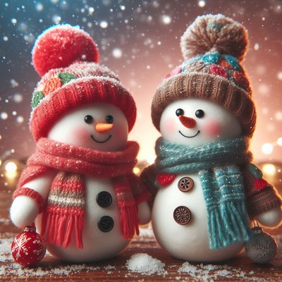 Snowman couple in winter wonderland