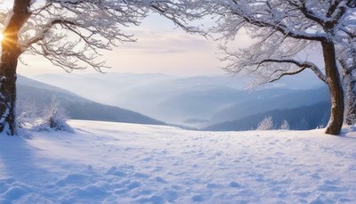 Snowy mountain sunrise