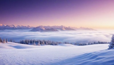 Snowy mountain range at sunset