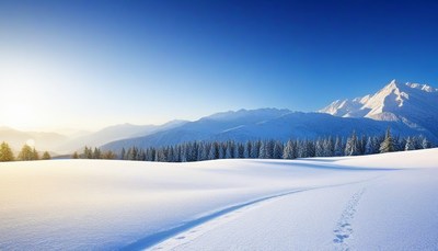 Snowy Mountain Landscape with Footprints