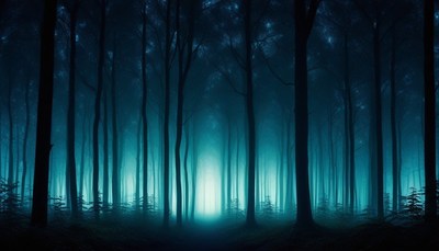 Foggy forest at night