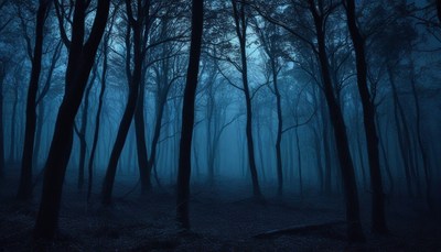 Foggy forest at dusk