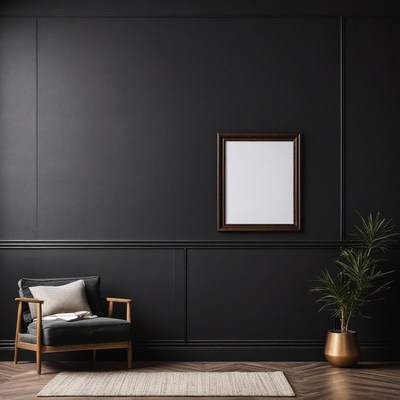 Black wall with chair and plant