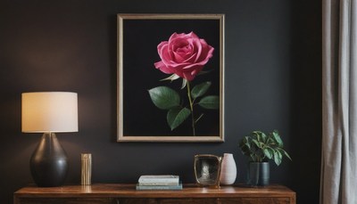 Single rose print in dark room