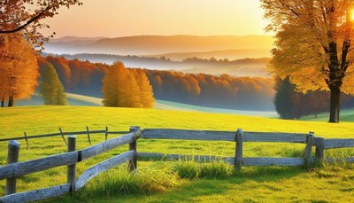 Autumn sunrise over rolling hills