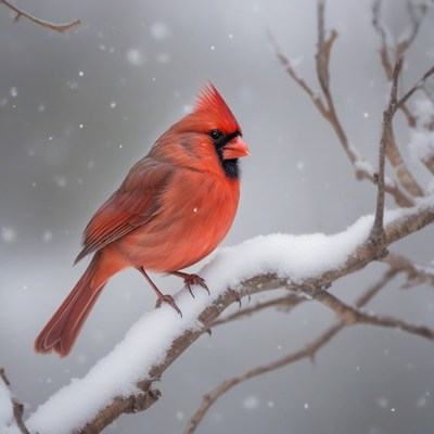 Cardinal perched on branch in snow