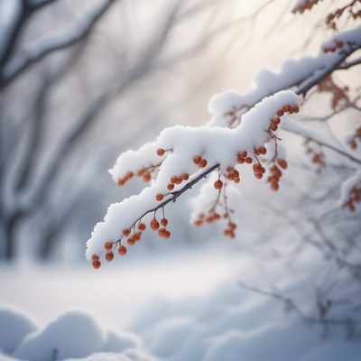 Snowy branch with berries