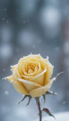 Yellow rose in winter snow