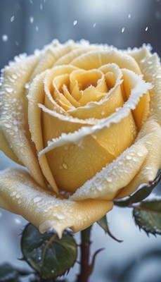 Yellow rose covered in dew