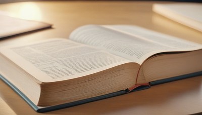Open book on wooden table