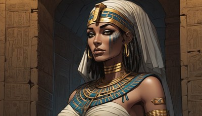 Egyptian queen in temple entrance