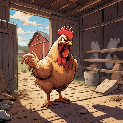 Rooster in barn entryway