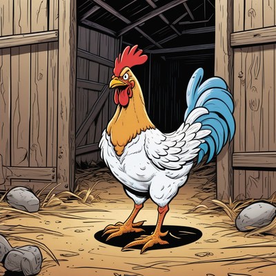 Rooster standing by barn door