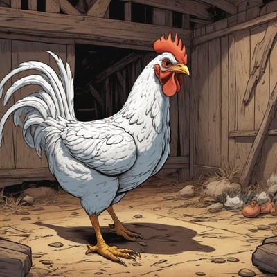 White rooster in barnyard