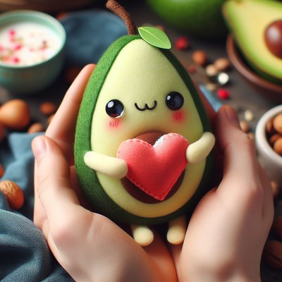 Avocado plush holding heart