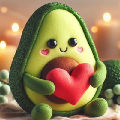 Avocado plush holding heart
