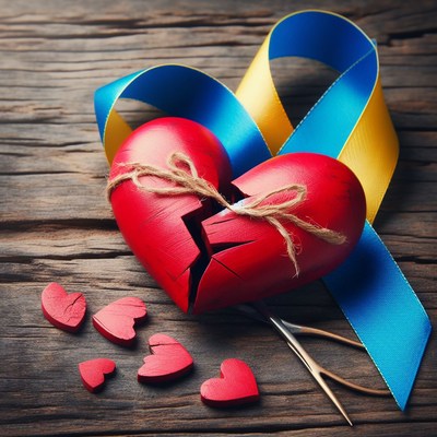 Broken heart with ukrainian ribbon