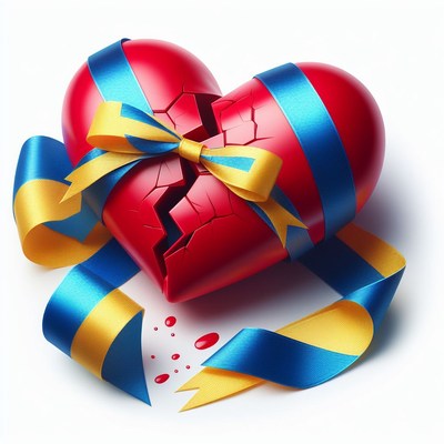 Broken heart with ukrainian ribbon