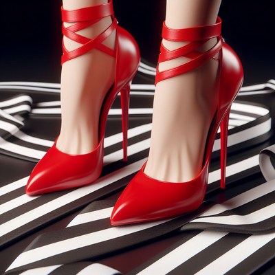 Red heels on striped background