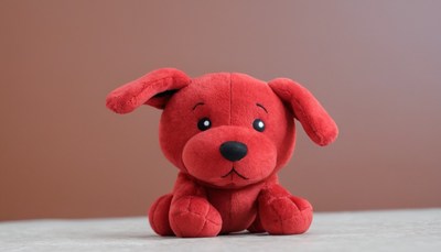 Red plush dog toy sitting