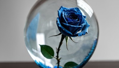 Blue rose in glass sphere