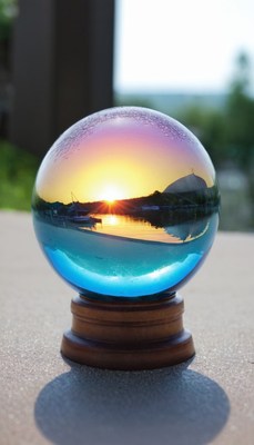 Sunset reflected in glass orb