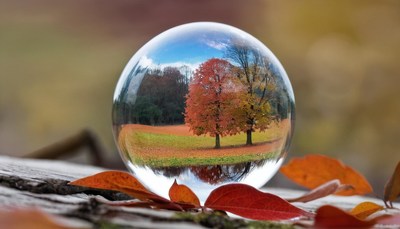Autumn scene through crystal ball