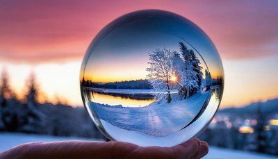 Winter sunset through crystal ball