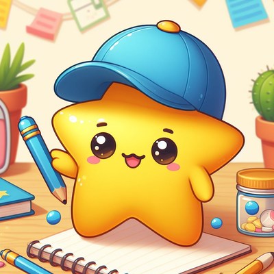 Star character writing at desk