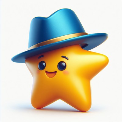 Smiling yellow star wearing blue hat