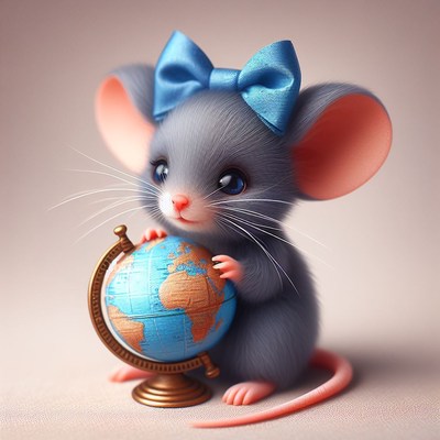 Cute mouse holding globe