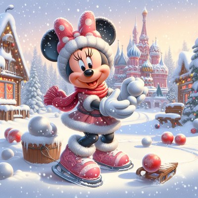 Minnie mouse winter snowball fight