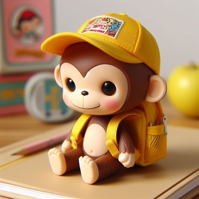 Monkey toy with backpack and hat