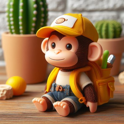 Monkey toy wearing backpack