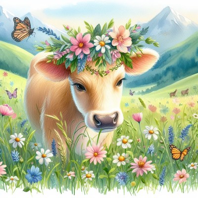 Calf in flower crown