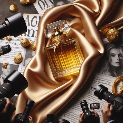 Perfume bottle surrounded by cameras