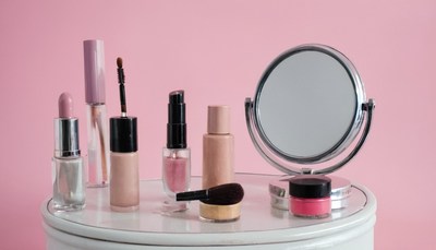 Makeup products on tabletop