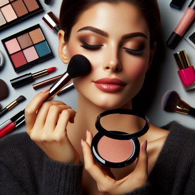 Woman applying blush with brush