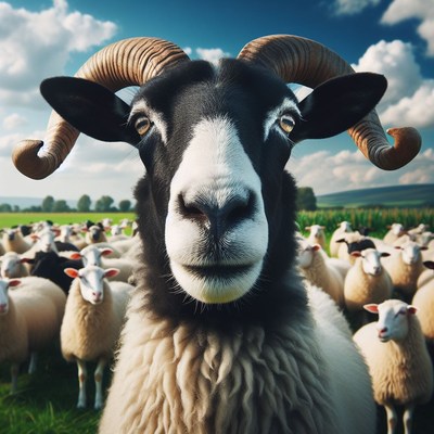 Ram looking at camera in field