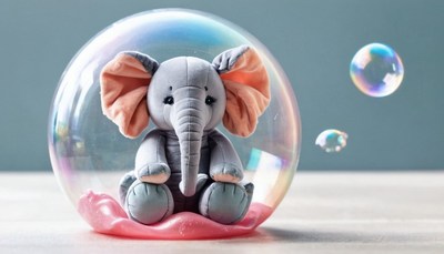 Elephant plush toy in a bubble