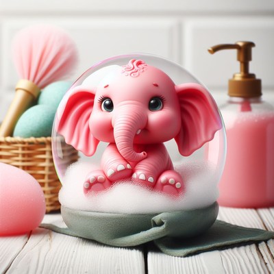 Pink elephant snow globe on table