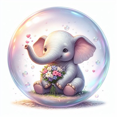 Smiling elephant in a bubble