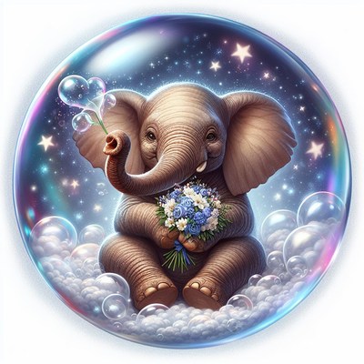 Elephant in a bubble with flowers