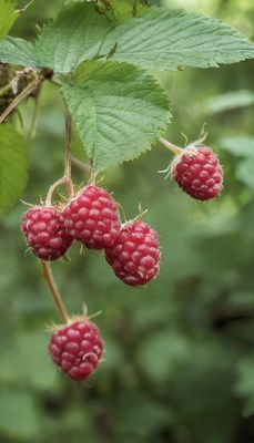 Ripe raspberries on a branch