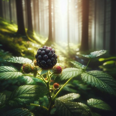 Blackberry in a sunlit forest