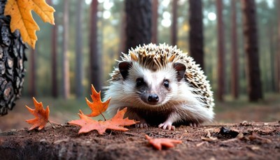 Hedgehog in autumn forest