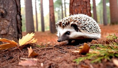 Hedgehog in autumn forest