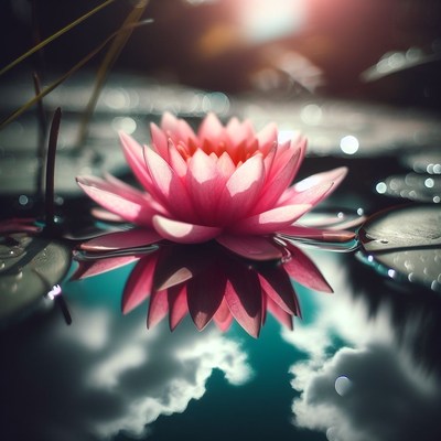 Pink water lily blooming in pond